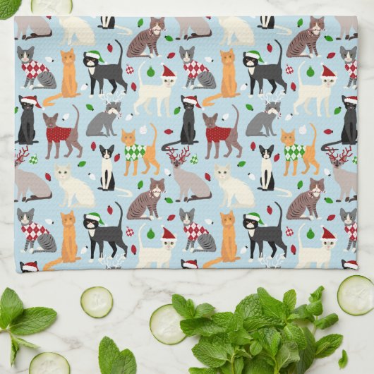 Noël Chats Serviette de cuisine (Plié)