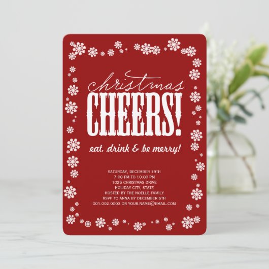 Noël Cheers Snowflakes Fête Invitation (Debout devant)