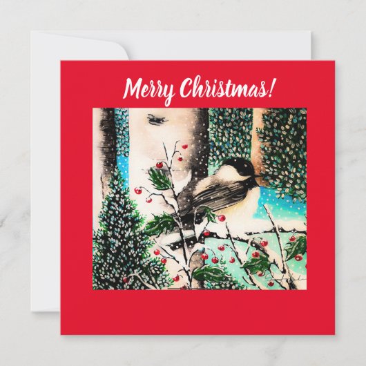 Noël Chickadee Chatter Red Invitation (Devant)