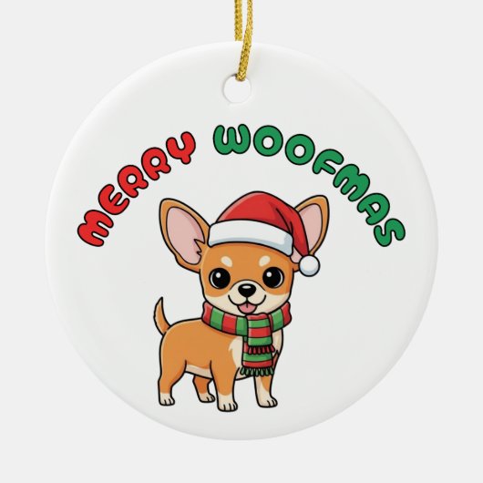 Noël Chihuahua Ornement : Joyeux Woofmas (Devant)