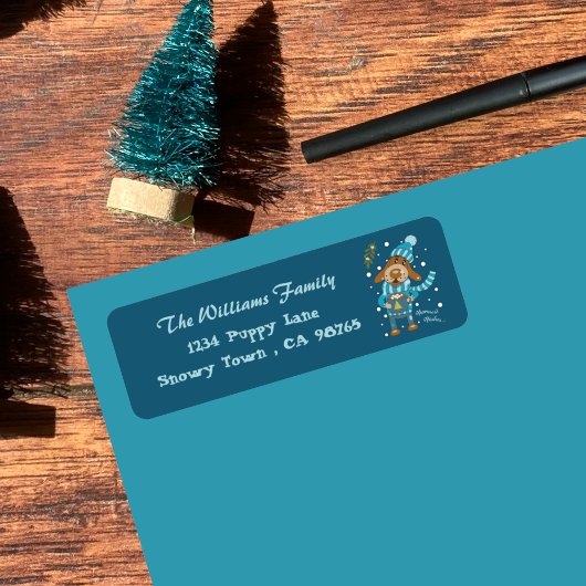 Noël Chiot bleu retour Adresse Étiquettes