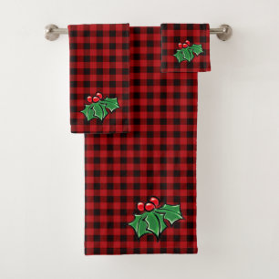 Noël classique Red Plaid Holly baies feuilles