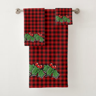 Noël classique Red Plaid Holly baies feuilles