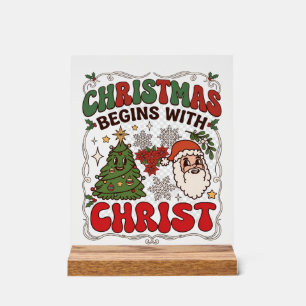 Noël Commence Christ Père Noël Arbre Flocon de Nei