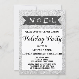 Noel Company Holiday Party Grey Silver Glitter Kaart