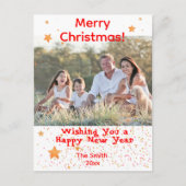 Noël confetti or blanc rouge photo carte postale (Devant)