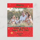 Noël confetti or vert photo rouge carte postale (Devant)