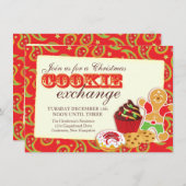 Noël Cookie exchange & étiquette invitation rouge (Devant / Derrière)
