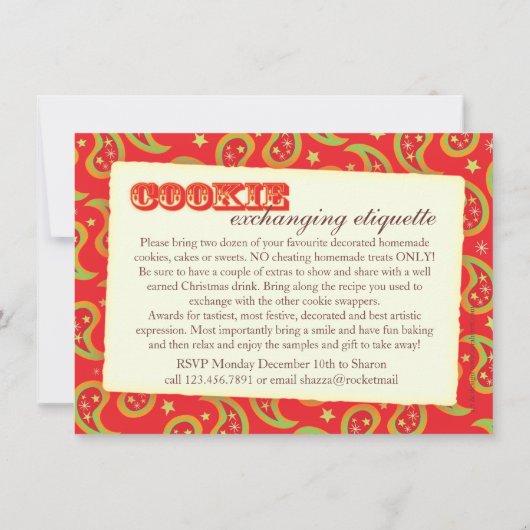 Noël Cookie exchange & étiquette invitation rouge (Dos)
