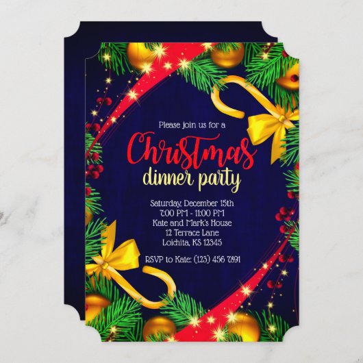 Noël Couleurs Diner Party Billetterie Invitation (Devant / Derrière)