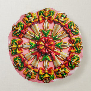 NOËL ~ Coussin rond ~ rouge vert or jaune