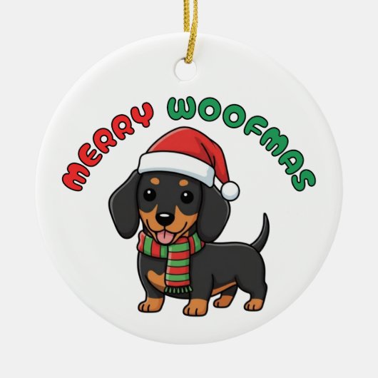 Noël Dachshund Ornement noir : Joyeux Woofmas (Devant)