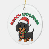 Noël Dachshund Ornement noir : Joyeux Woofmas (Gauche)