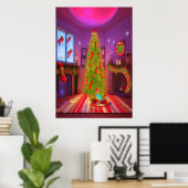 Noël dans le salon | AI Art Poster (Bureau à domicile)