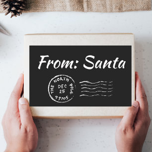 Noël de Père Noël Black Gift Tag Étiquette Sticker