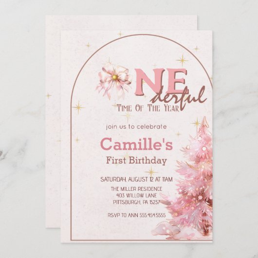 Noël des arbres roses Invitation (Devant / Derrière)