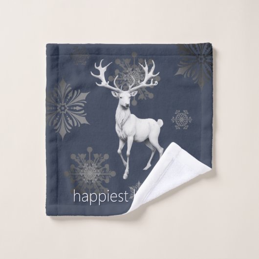 Noël des rennes d'ivoire | Bleu (Gant de toilette)