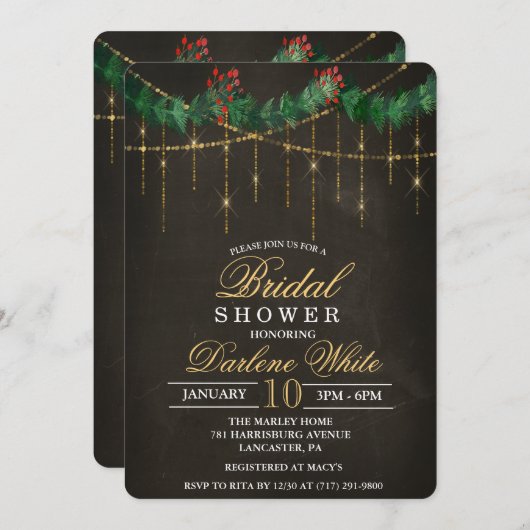 Noël d'hiver Invitation de la nuptiale douche (Devant / Derrière)