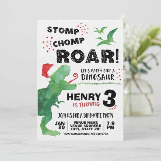 Noël Dinosaure Invitation Anniversaire (Debout devant)