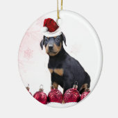 Noël Doberman chiot rond ornement céramique (Gauche)