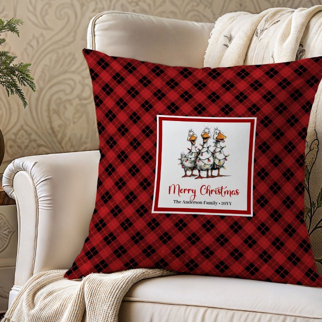 Noël Drôle Excentrique Coussin de Jet d'Oie Décora (Christmas Funny Quirky Goose Throw Pillow Decor)