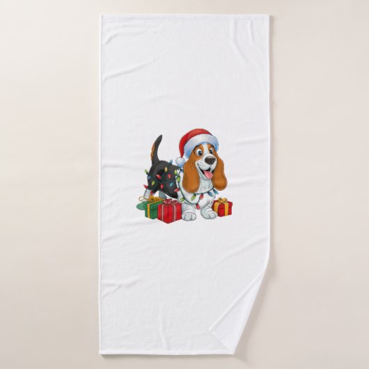 Noël Éclairage Santa Hat Basset Hound Chien Noël (Serviette de bain)