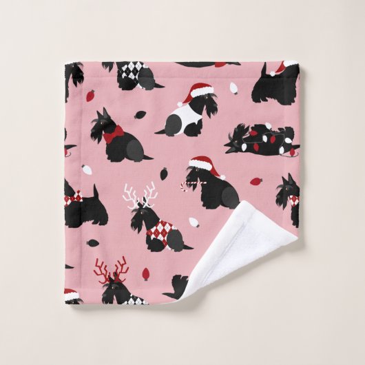 Noël écossais Terrier rose (Gant de toilette)