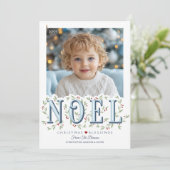 Noel Elegant Blauw Wit Foto Kerst Kaart (Staand voorkant)