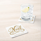 Noel Elegant Gold Script Kerstvakantie Vierkante Kartonnen Onderzetter (Insitu)