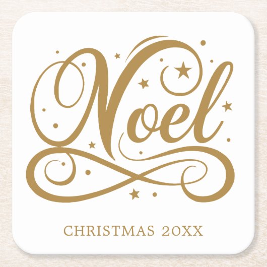 Noel Elegant Gold Script Kerstvakantie Vierkante Kartonnen Onderzetter (Voorkant)