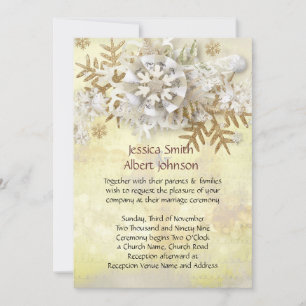 Noël Elegant Gold Snowflakes Invitation de mariage