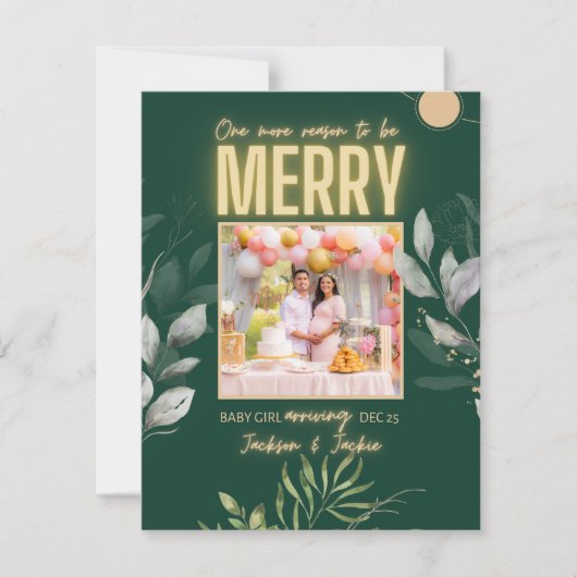 Noël élégante faire-part de grossesse verte (Devant)