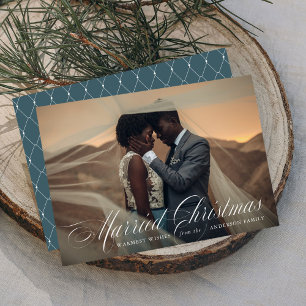 Noël en couple Carte de vœux photo de fêtes bleu