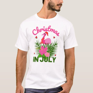 Noël En Juillet Joli Flamant rose Été T-Shirt