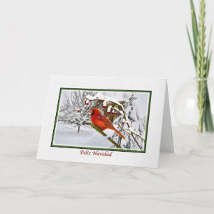 Noël, Espagnol, oiseau cardinal, neige, carte