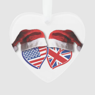 Noël États-Unis et Royaume-Uni Drapeau Coeurs et c