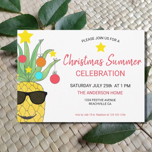 Noël Été Ananas Fête Invitation