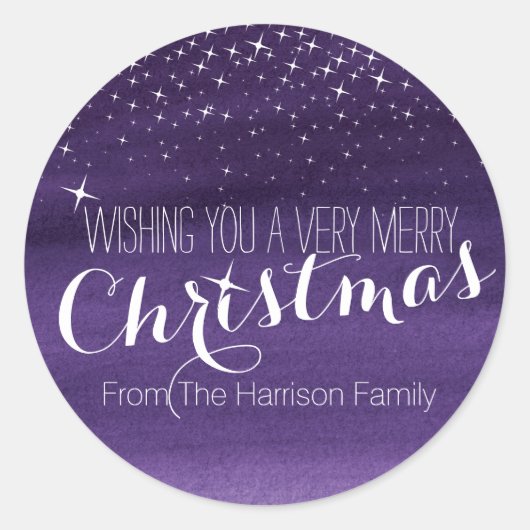 Noël étoile de nuit violet autocollants ronds (Devant)