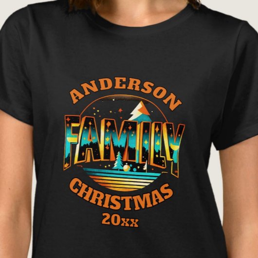 Noël famille orange turquoise éditable T-shirt