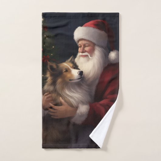 Noël festif de Shetland Sheepdog Père Noël (Serviette à main)
