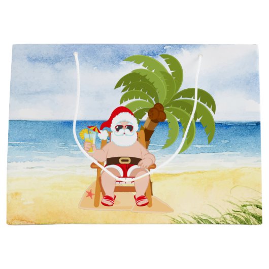 Noël festif Plage Père Noël Grand sac cadeau (Devant)