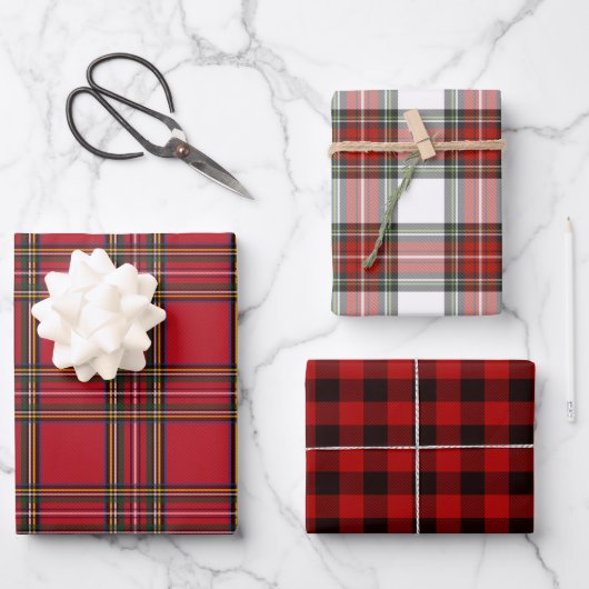 Noël festif rouge Plaid Tartan papier enveloppant (Recto)