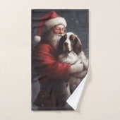 Noël festif Springer Spaniel Santa Claus (Serviette à main)