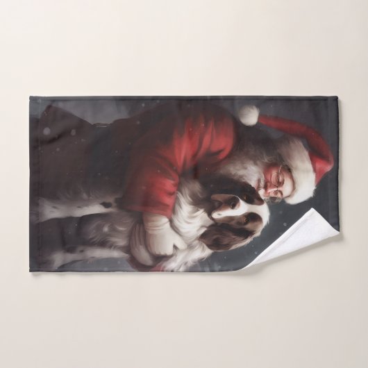 Noël festif Springer Spaniel Santa Claus (Serviette à main)