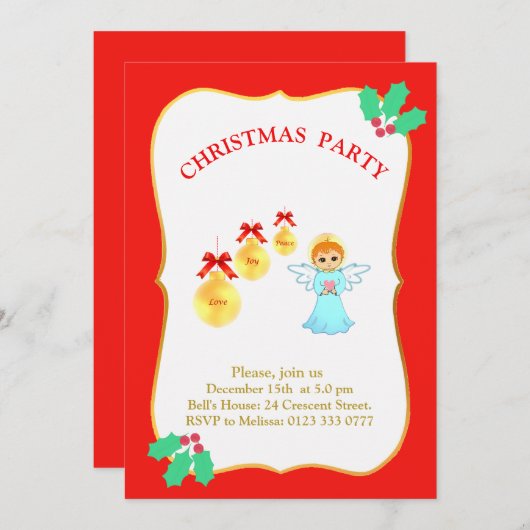 Noël Fête Ange Invitation (Devant / Derrière)