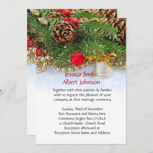 Noël Fête Bell Invitation de mariage (Devant / Derrière)