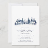 Noël Fête Bleu Village Blanc Invitation (Devant)