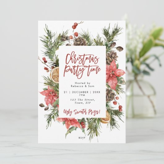 Noël fête hiver feuillage invitation (Debout devant)