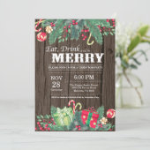 Noël Fête Invitation Bois rustique (Debout devant)