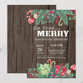 Noël Fête Invitation Bois rustique (Devant / Derrière)